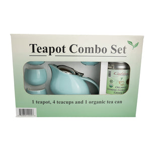 Tea Pot Set (Blue) with Organic Jasmine Extra Special Green Tea