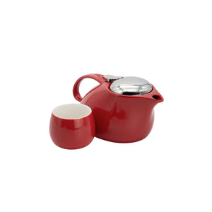 Tea Pot Set (Red) with Organic Japanese Matcha Genmaicha Tea Bundle